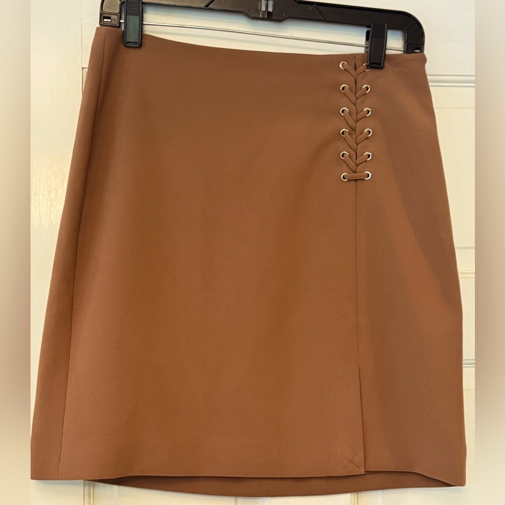 White House Black Market Camel Skirt with‎ Laced Accents